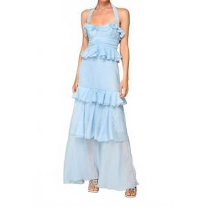 NEW LINE AND DOT cari halter ruffle maxi dress in light blue